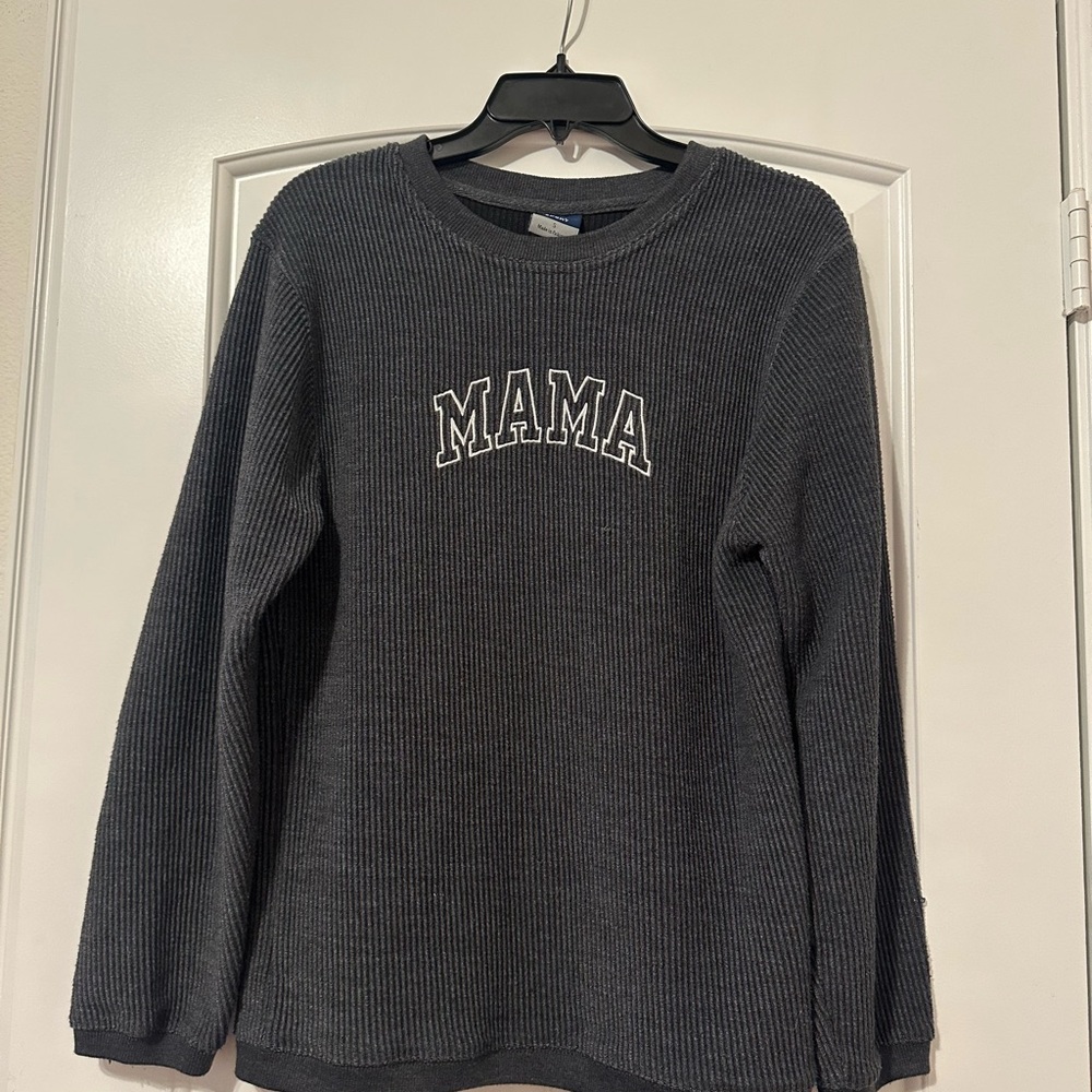 MV Sport Charcoal Waffle Knit Pullover with Embroidered Detail